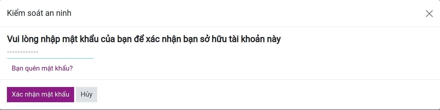 Nhập mật khẩu của bạn và xác nhận