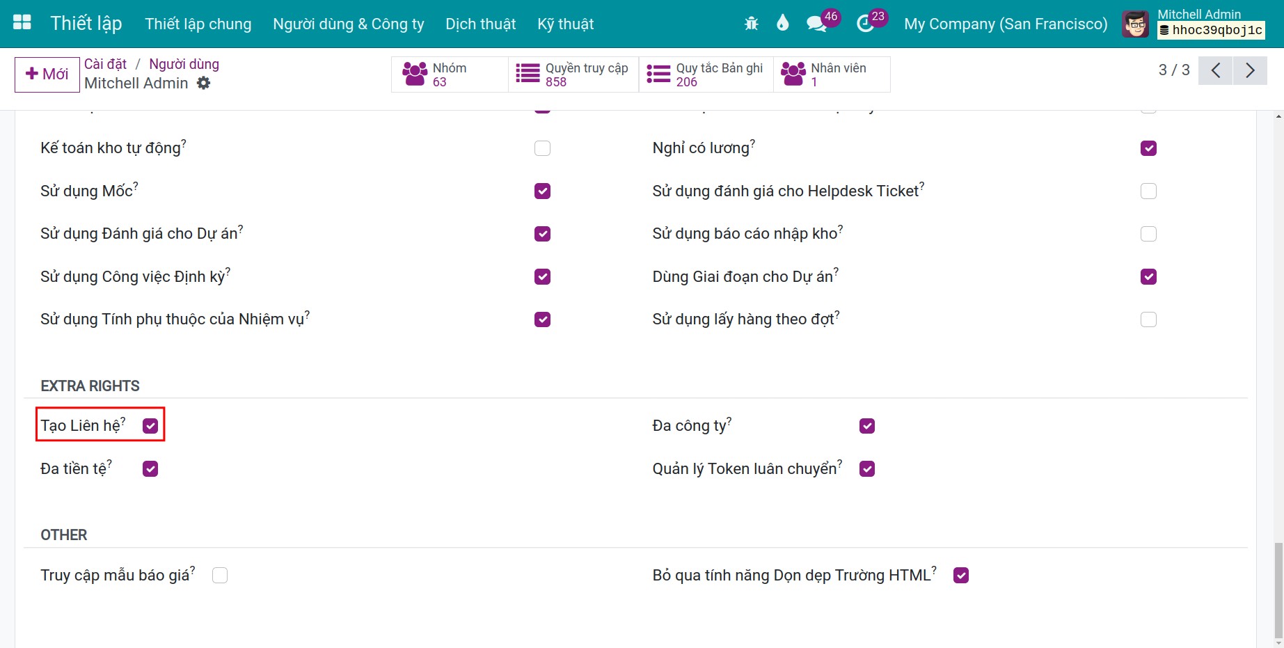 Phân quyền tạo liên hệ Viindoo