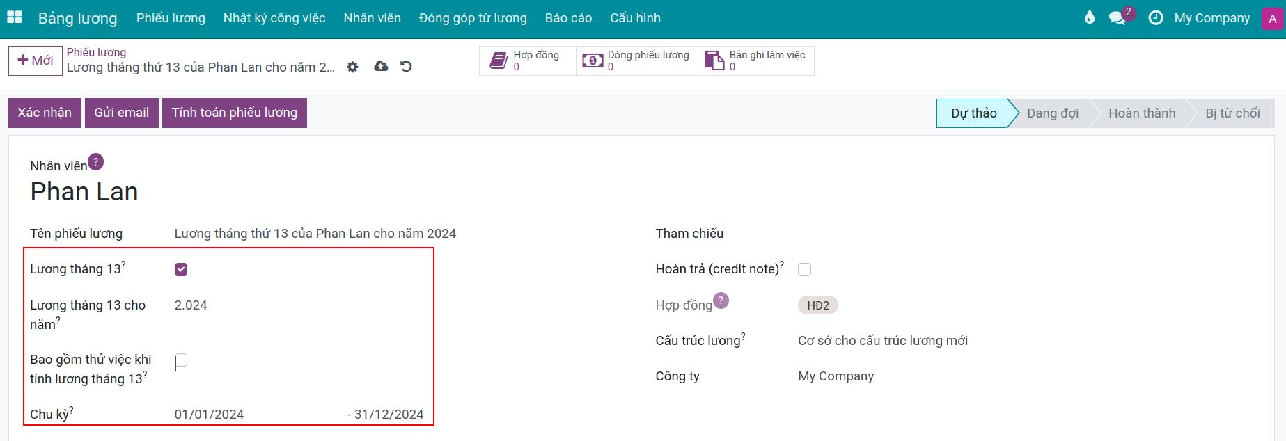Phiếu lương tháng lương thứ 13 Viindoo