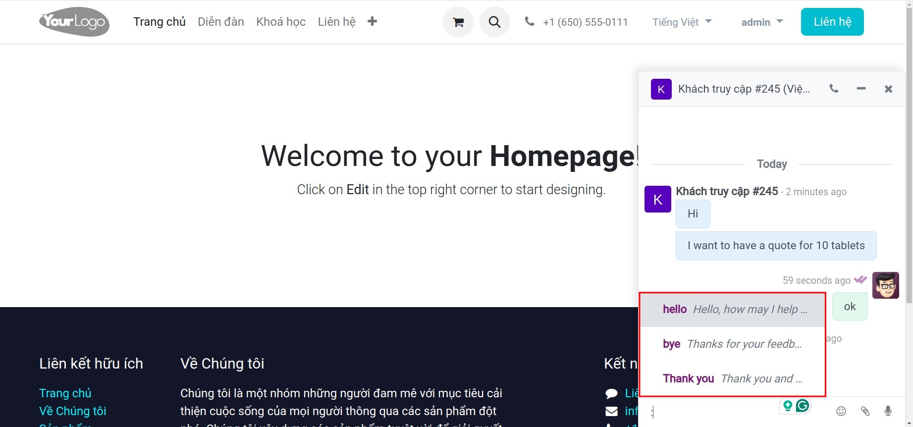Gửi câu trả lời mẫu