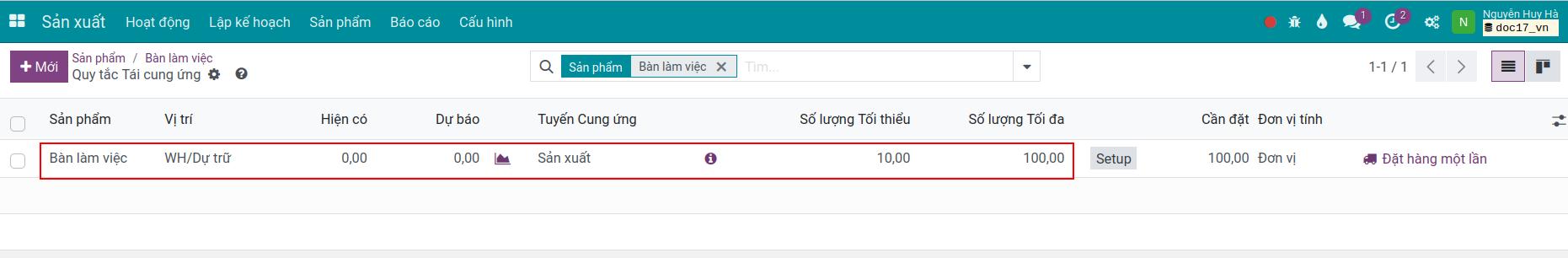Thiết lập quy tắc cung ứng cho sản phẩm