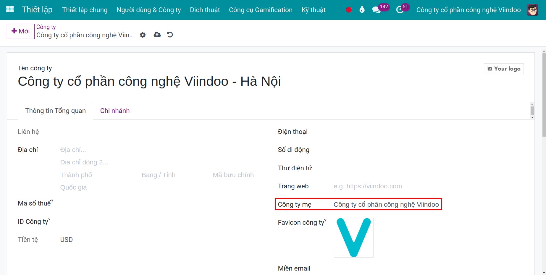 Thiết lập công ty mẹ