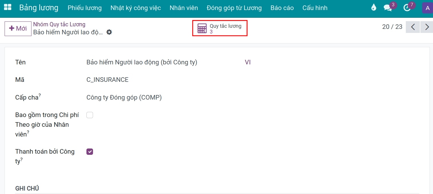 Truy cập vào danh sách quy tắc lương thuộc vào cùng nhóm Bảng lương Viindoo