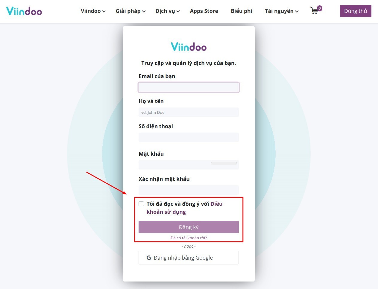 Xác nhận đăng ký tài khoản Viindoo