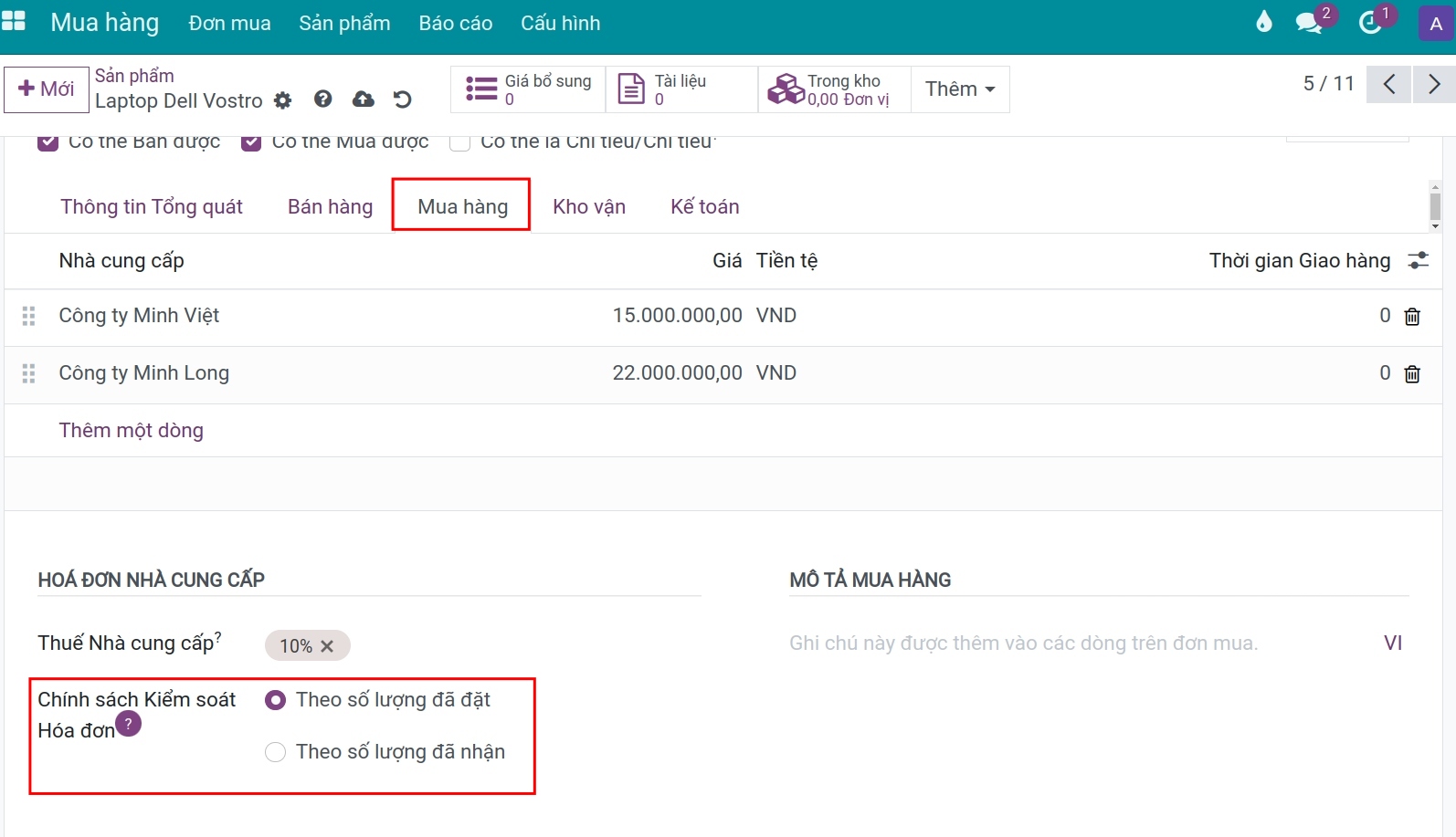 Lựa chọn xuất hóa trên sản phẩm Viindoo
