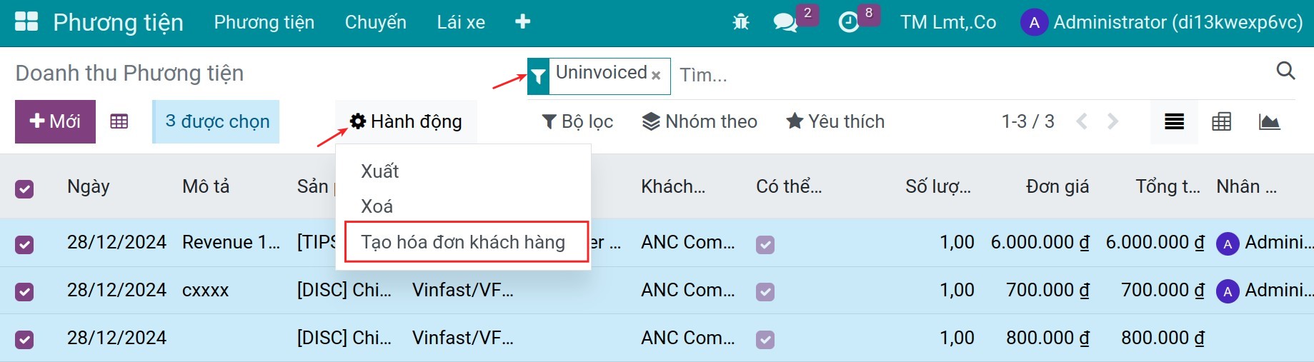 Create a new customer invoices