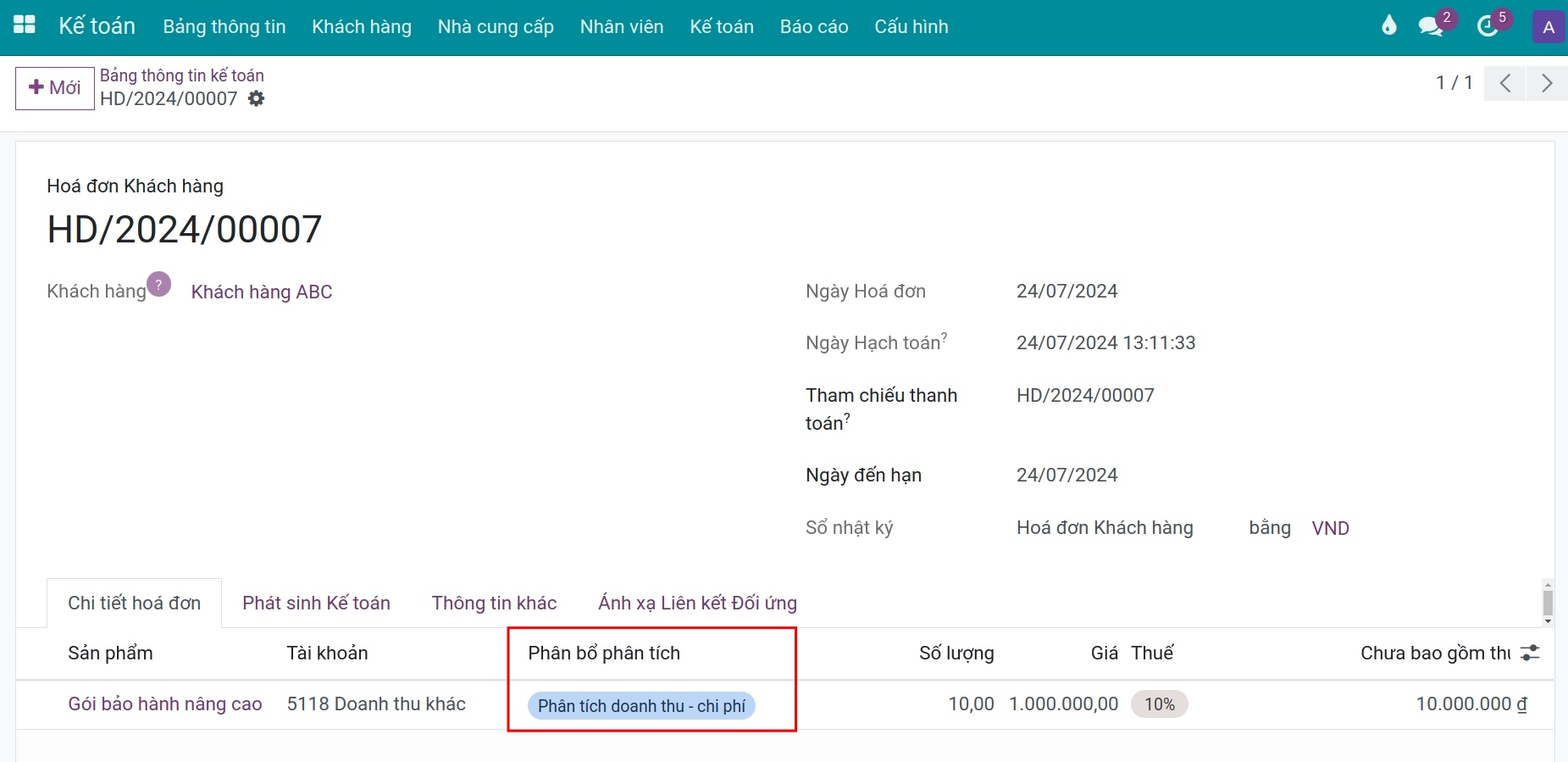 Gắn tài khoản quản trị để theo dõi doanh thu - Kế toán Viindoo