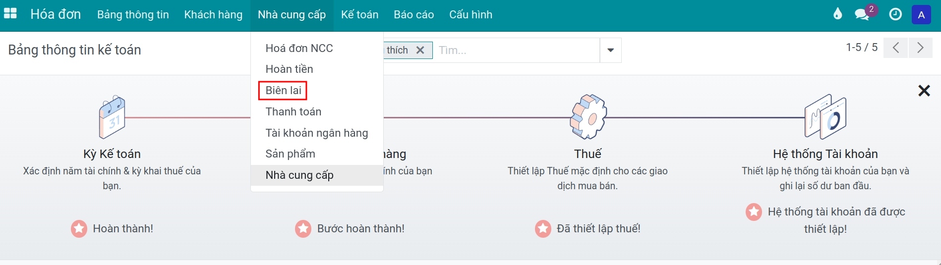 Tạo Biên lai mua hàng từ Kế toán Viindoo