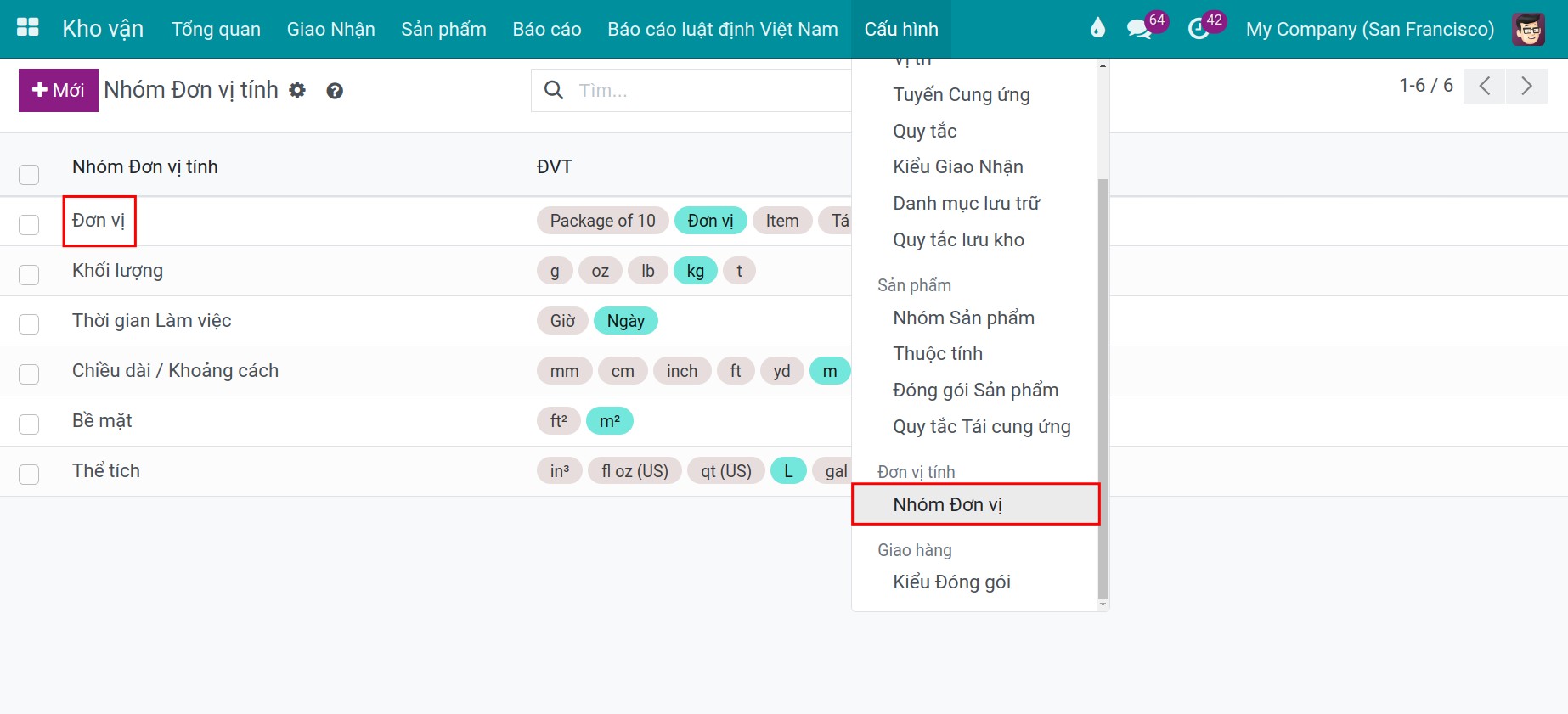 Tạo mới đơn vị tính trong Phần mềm quản lý Kho vận của Viindoo