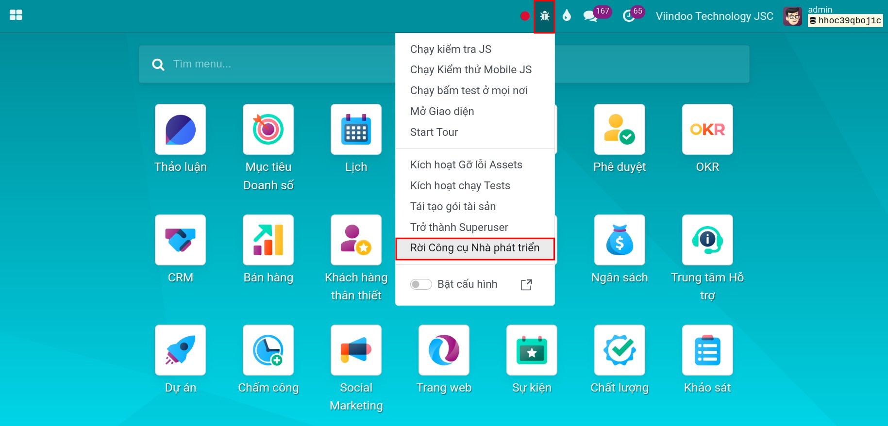 Tắt chế độ nhà phát triển bằng biểu tượng chế độ Debug