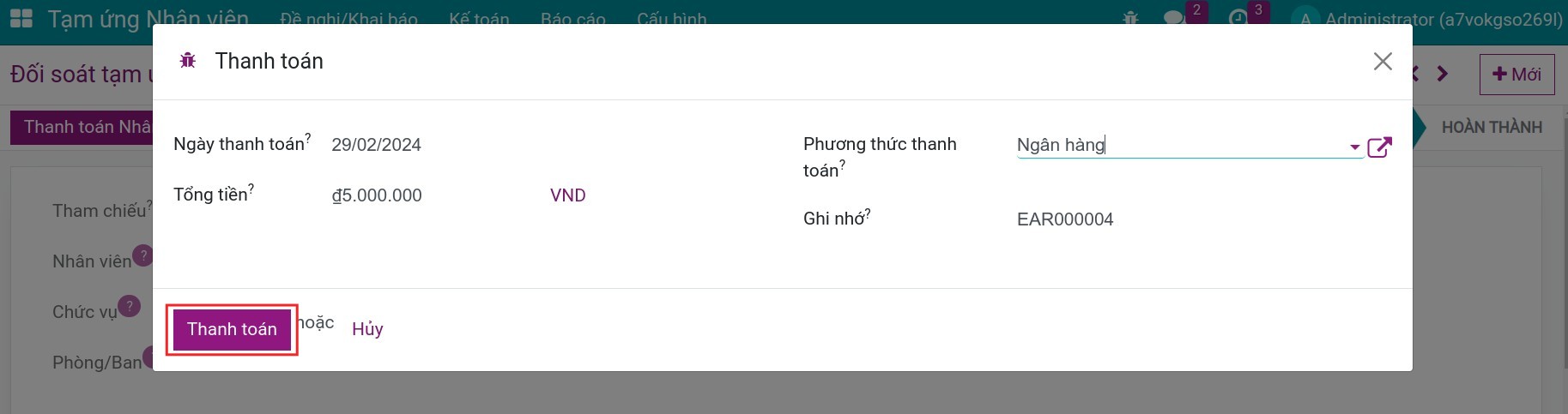 Thanh toán số dư