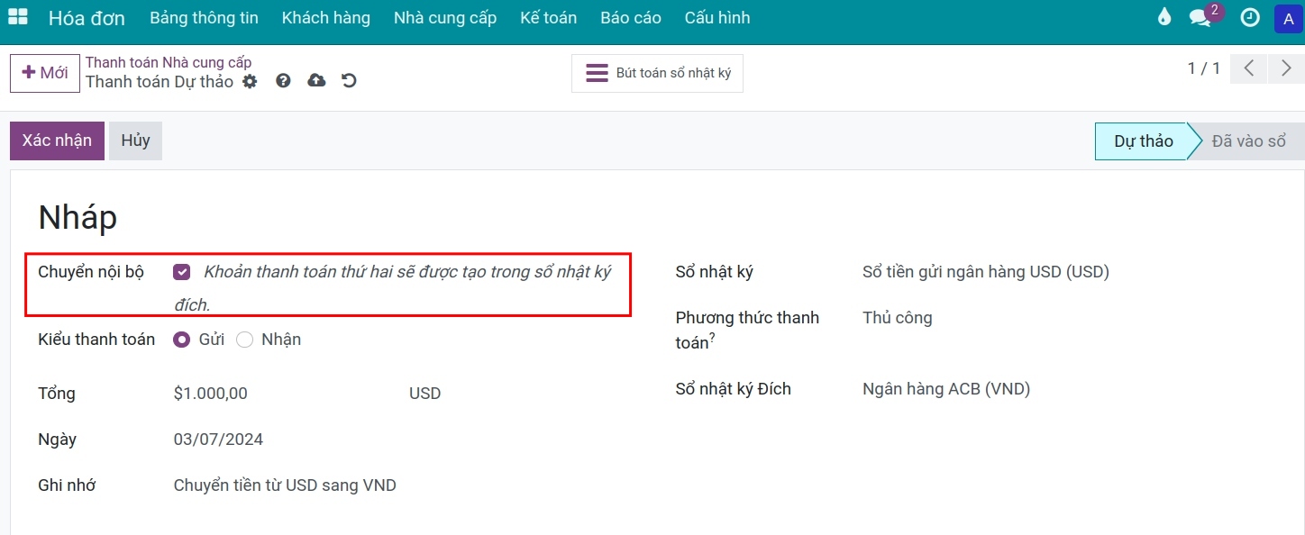 Thông báo khảo tiền tự động được sinh liên quan
