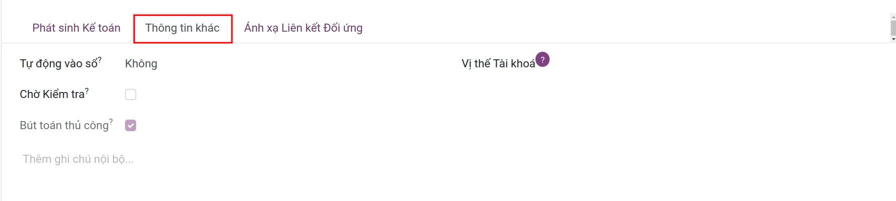 Thông tin khác của bút toán kế toán Viindoo