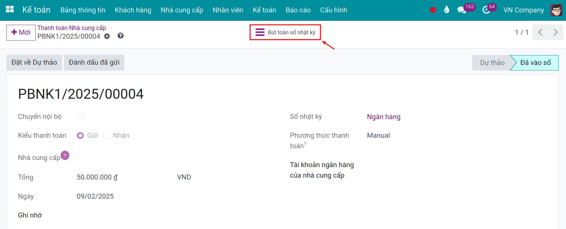 Xác nhận thanh toán lương nhân viên - Viindoo Accounting