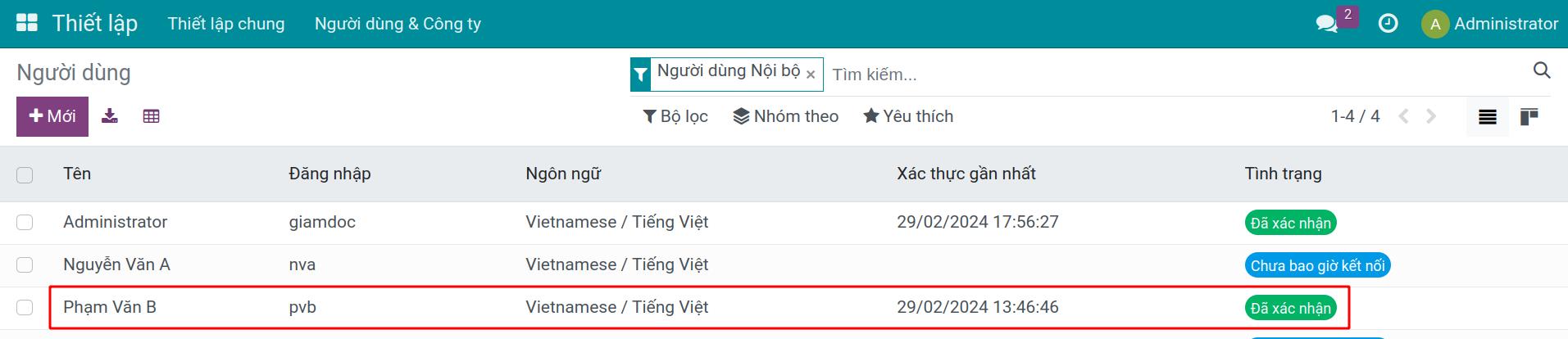 Chọn người dùng cần điều chỉnh quyền truy cập