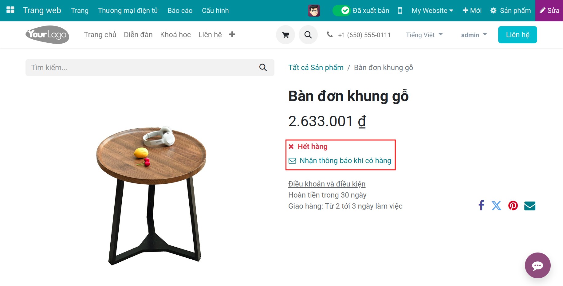 Tạo một đơn hàng là không khả dụng