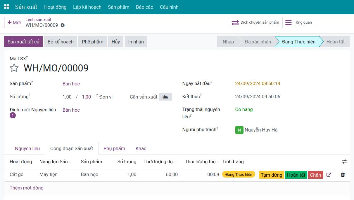 Lệnh sản xuất sử dụng Năng lực sản xuất có dự trù