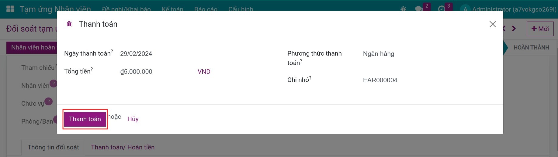 Thanh toán số dư