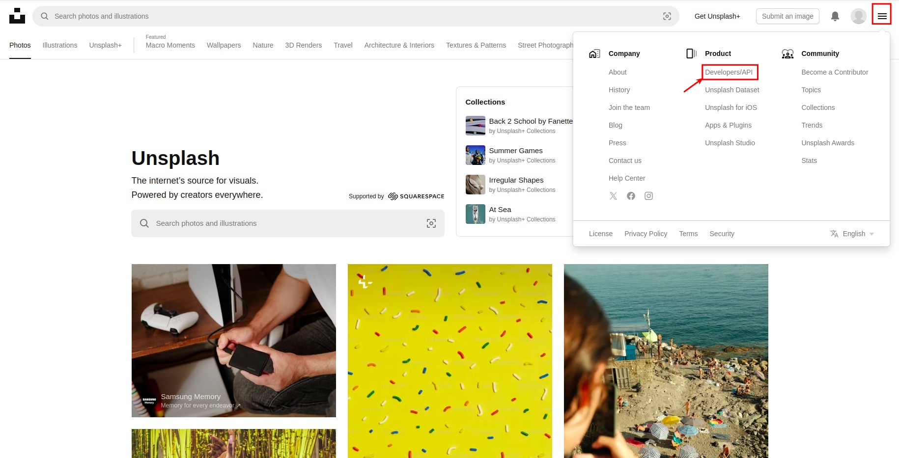 New application trong Unsplash