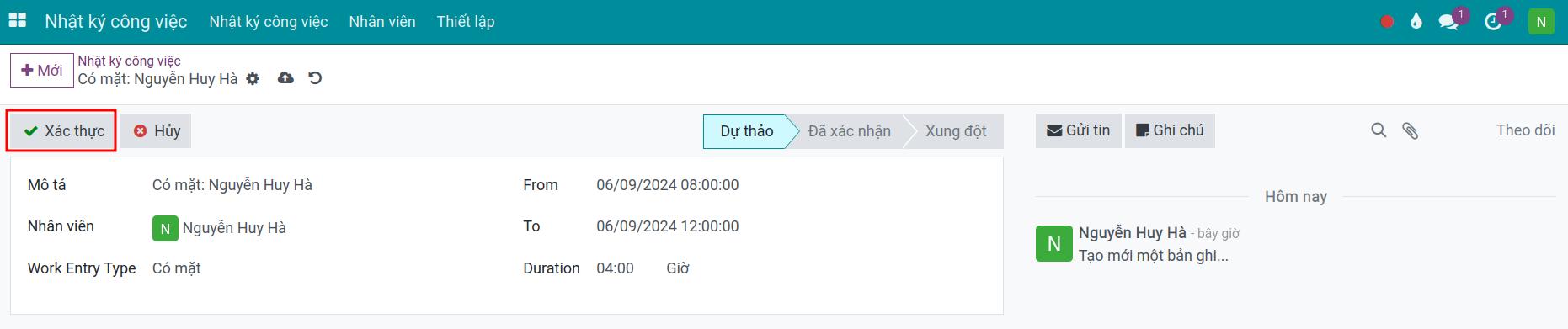 Xác thực nhật ký công việc