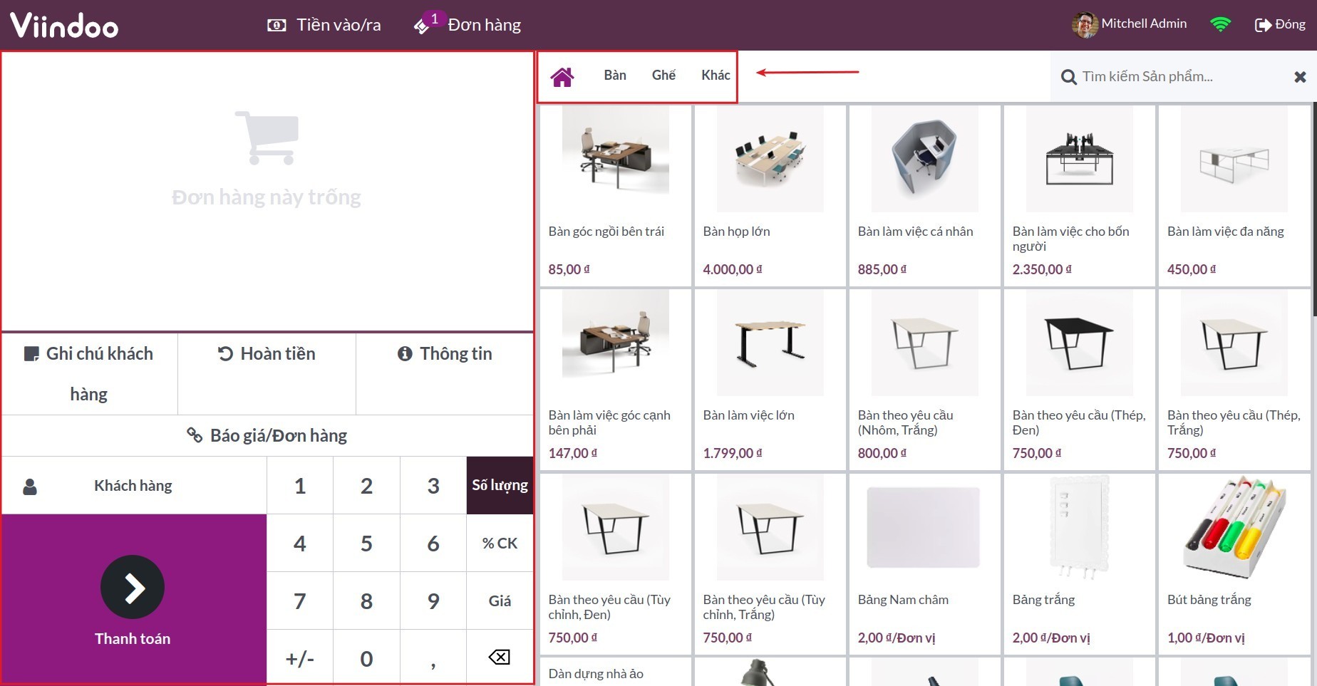 Giao diện PoS - Viindoo PoS