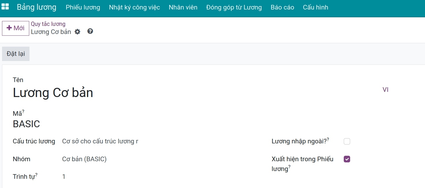 Bản ghi quy tắc lương Bảng lương Viindoo