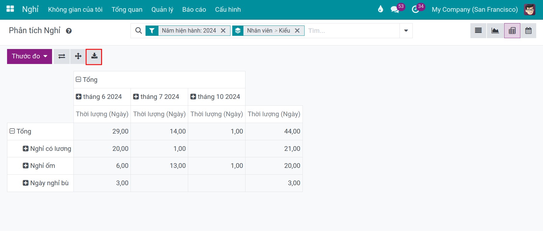 Xuất báo cáo pivot dạng excel