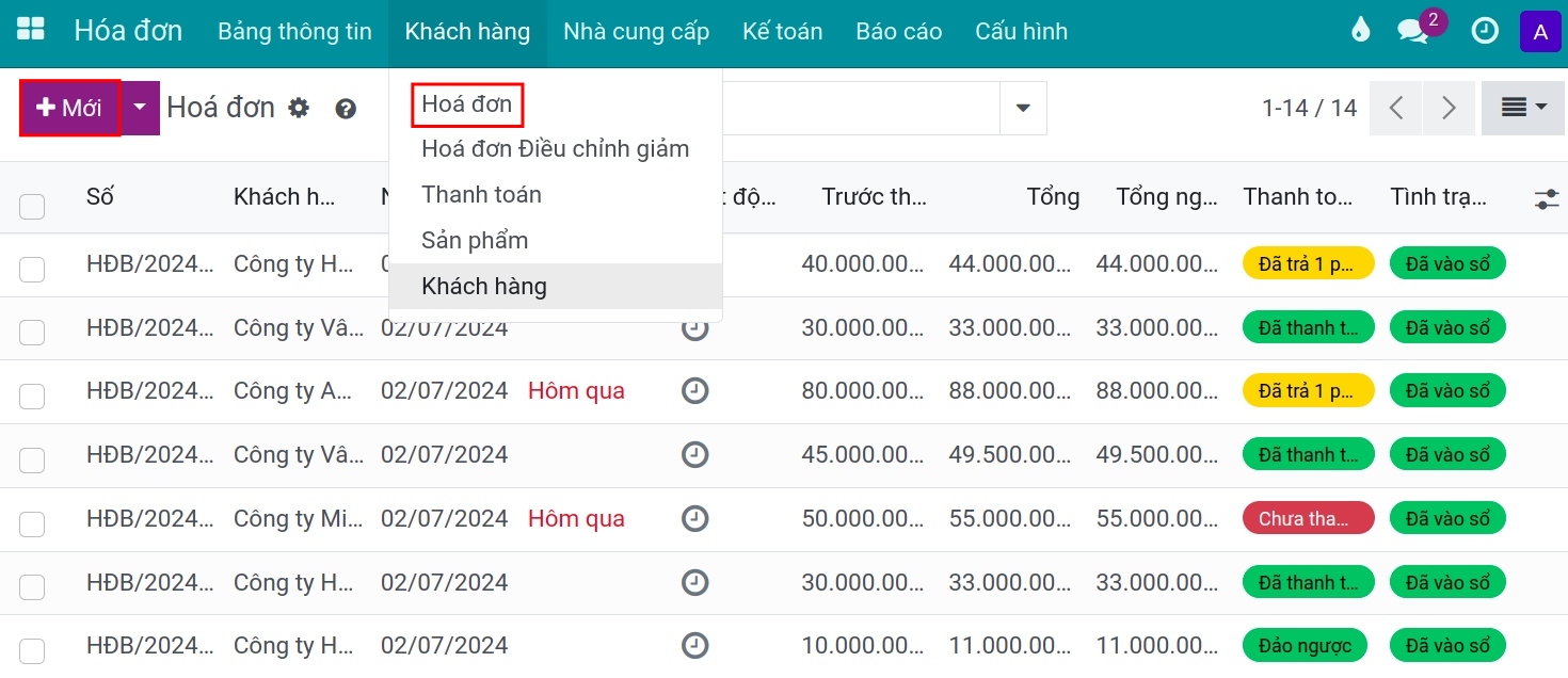 Tạo hóa đơn trực tiếp - Phần mềm kế toán Viindoo