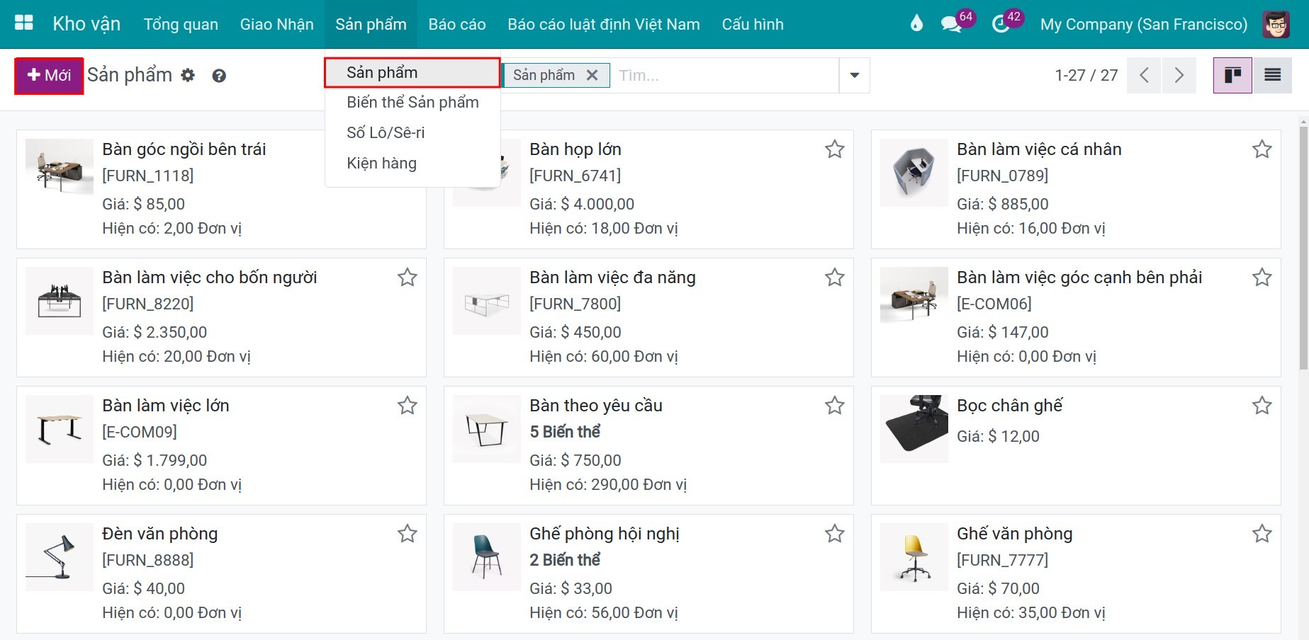 Tạo mới sản phẩm trong Ứng dụng Kho vận Viindoo