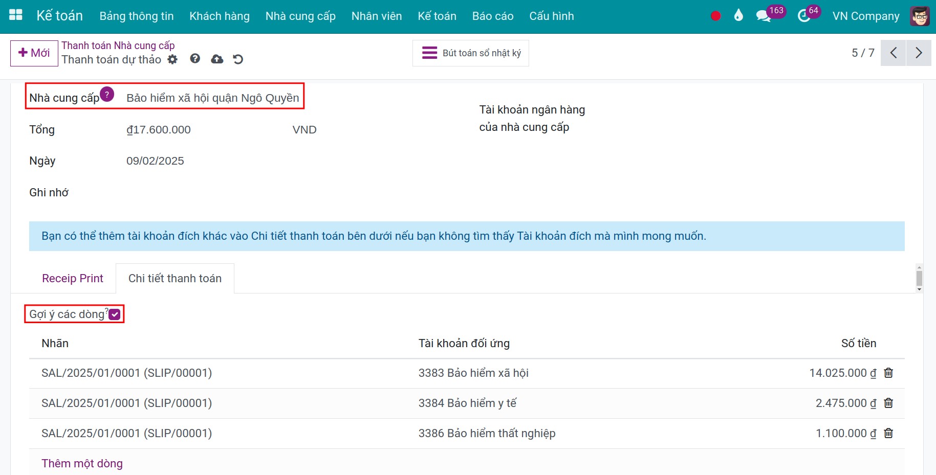 Thanh toán bảo hiểm - Viindoo Accounting