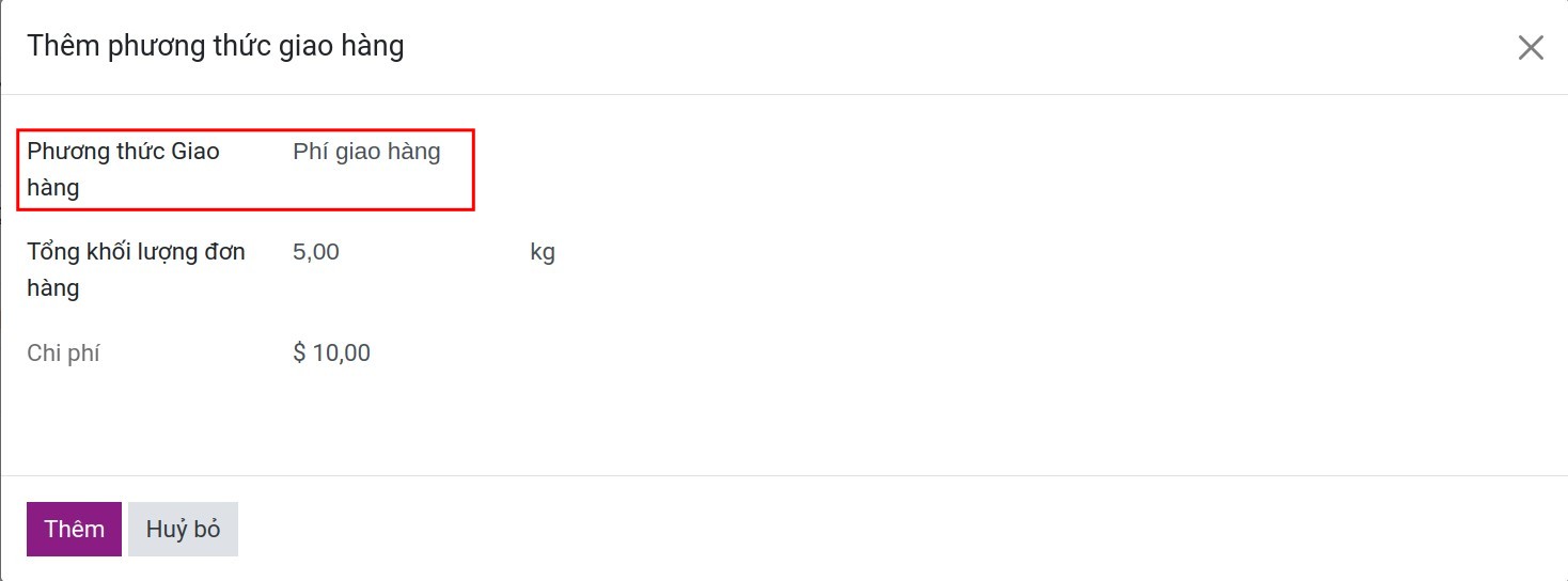 giá trị phí giao hàng