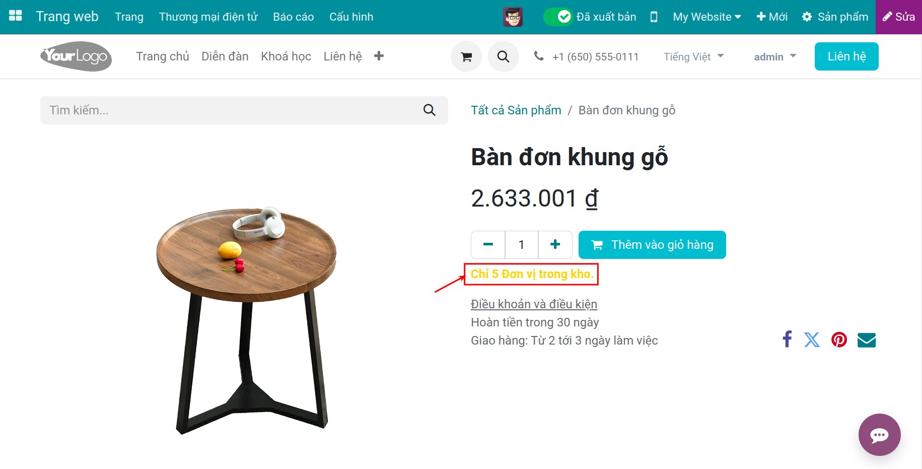 Hiện thị số lượng sản phẩm trên website