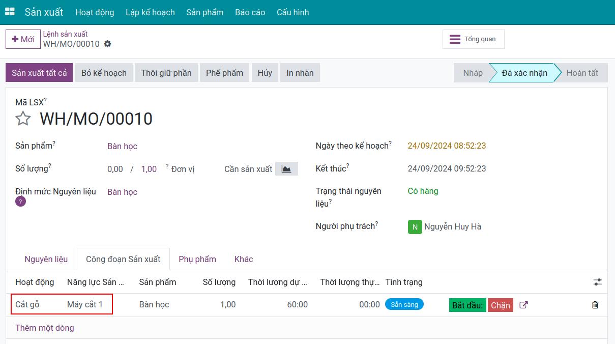 Tự động cập nhật năng lực sản xuất thay thế