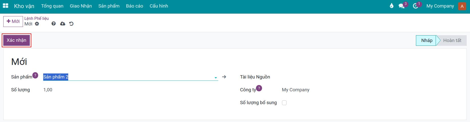 Xác nhận phế liệu trong Viindoo