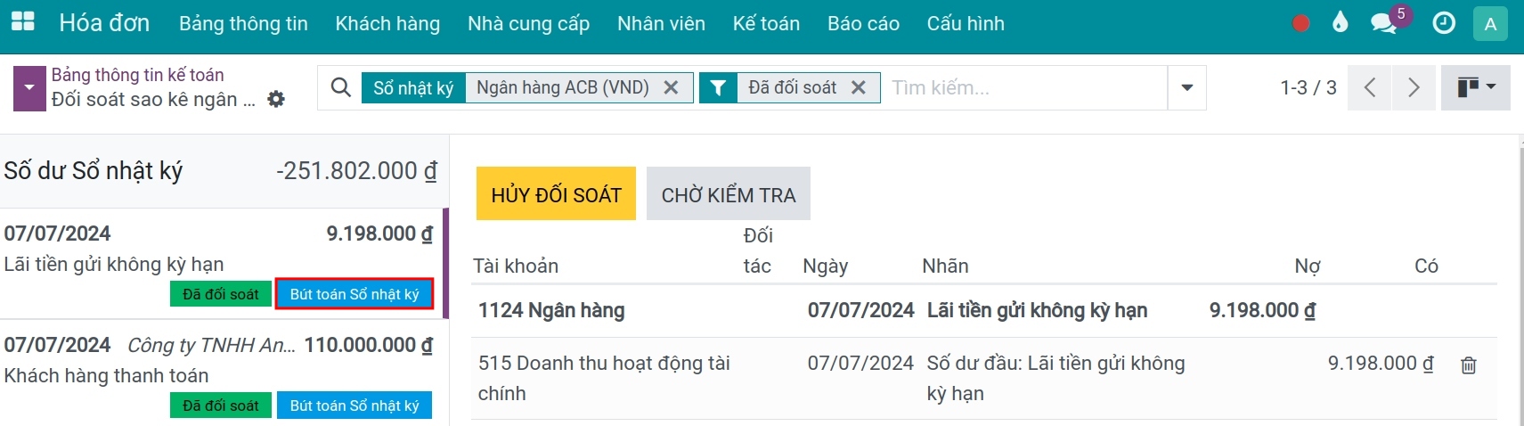 Xem bút toán sổ nhật ký