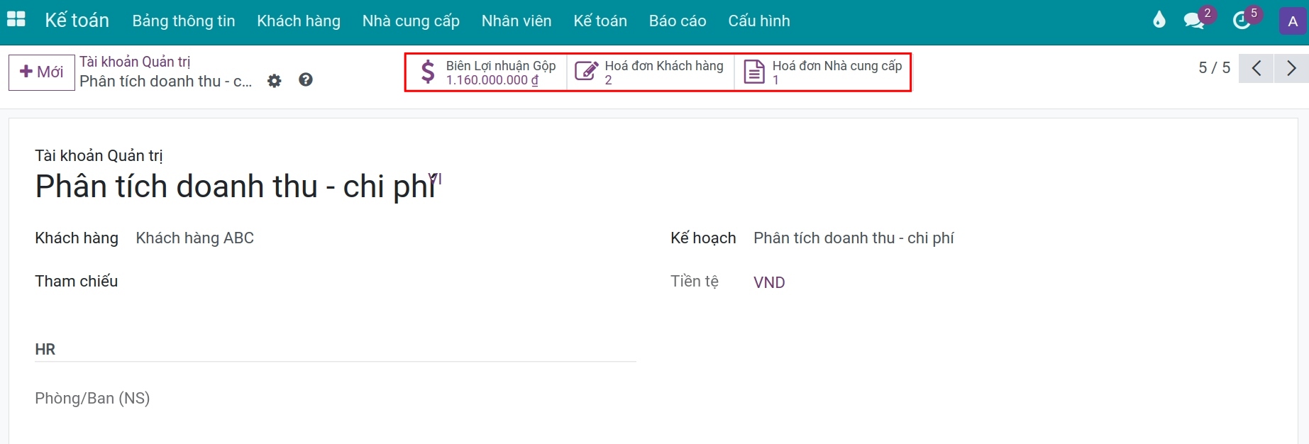 Phân tích doanh thu/chi phí - Kế toán Viindoo