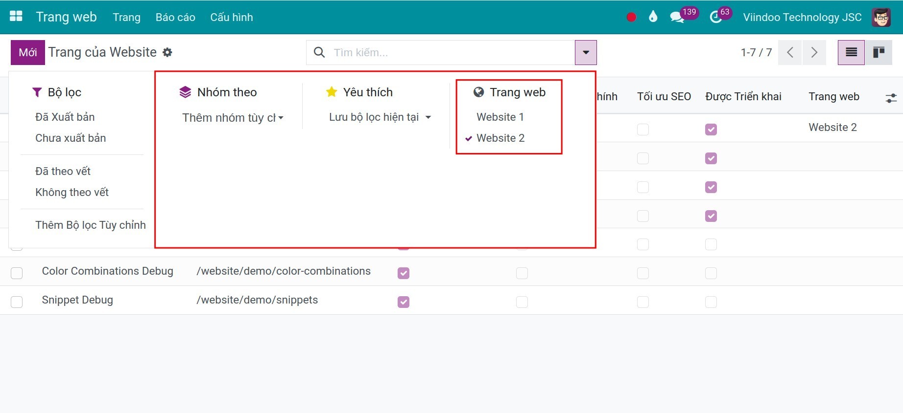 Chọn một website để sửa.