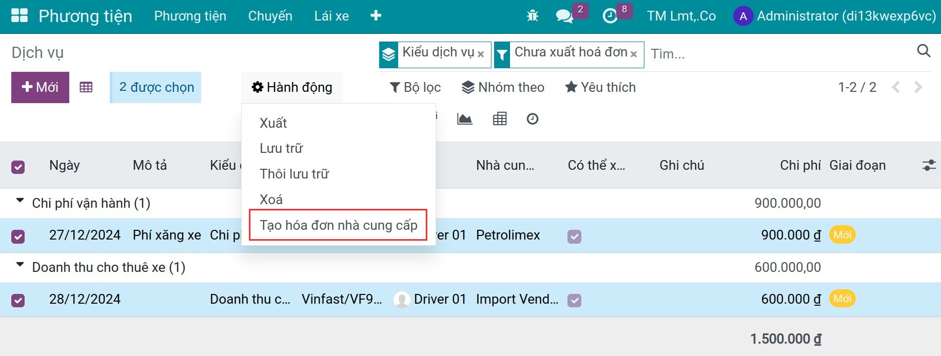 Create vendor bill