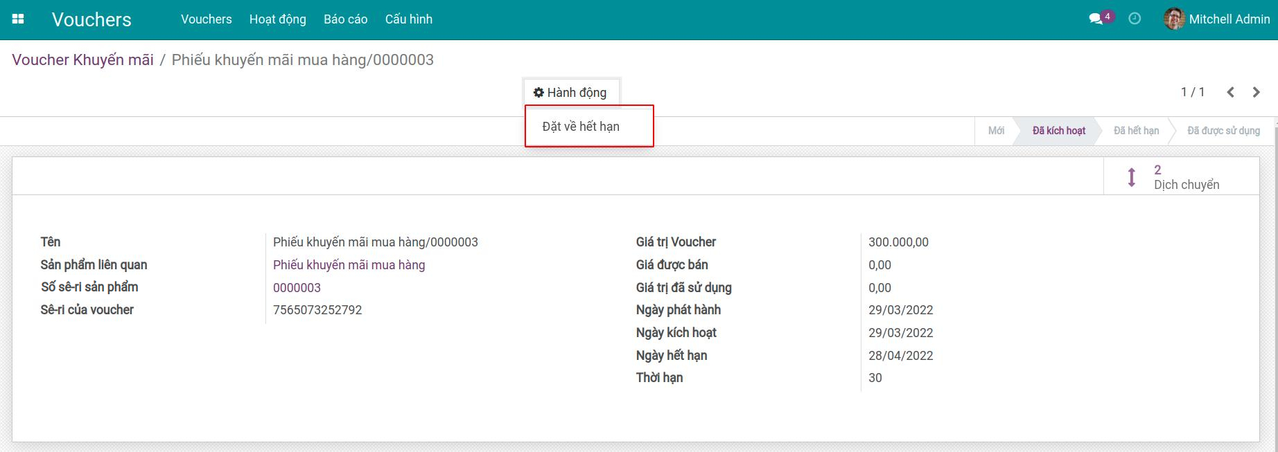 Đặt hết hạn voucher