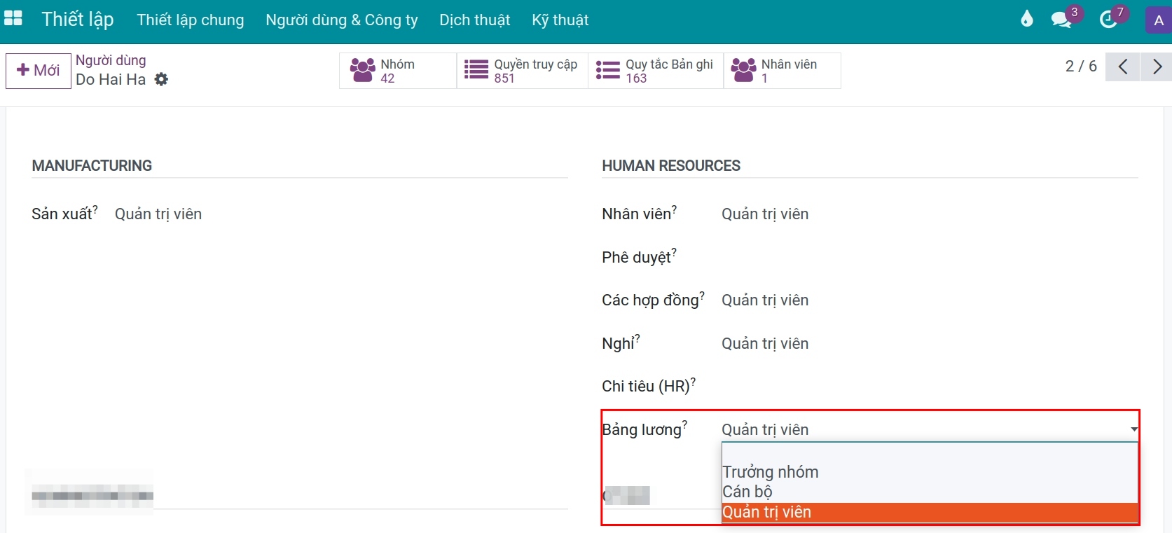Phân quyền Bảng lương Viindoo