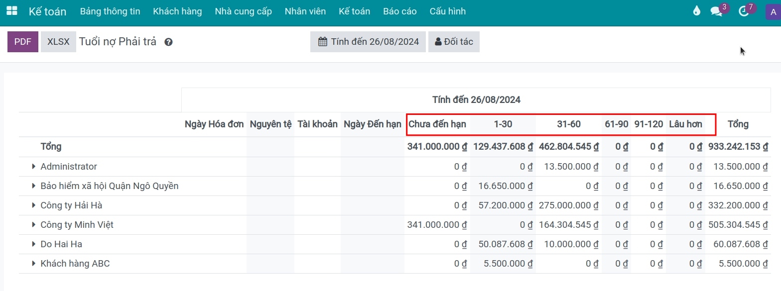 Báo cáo tuổi nợ phải trả