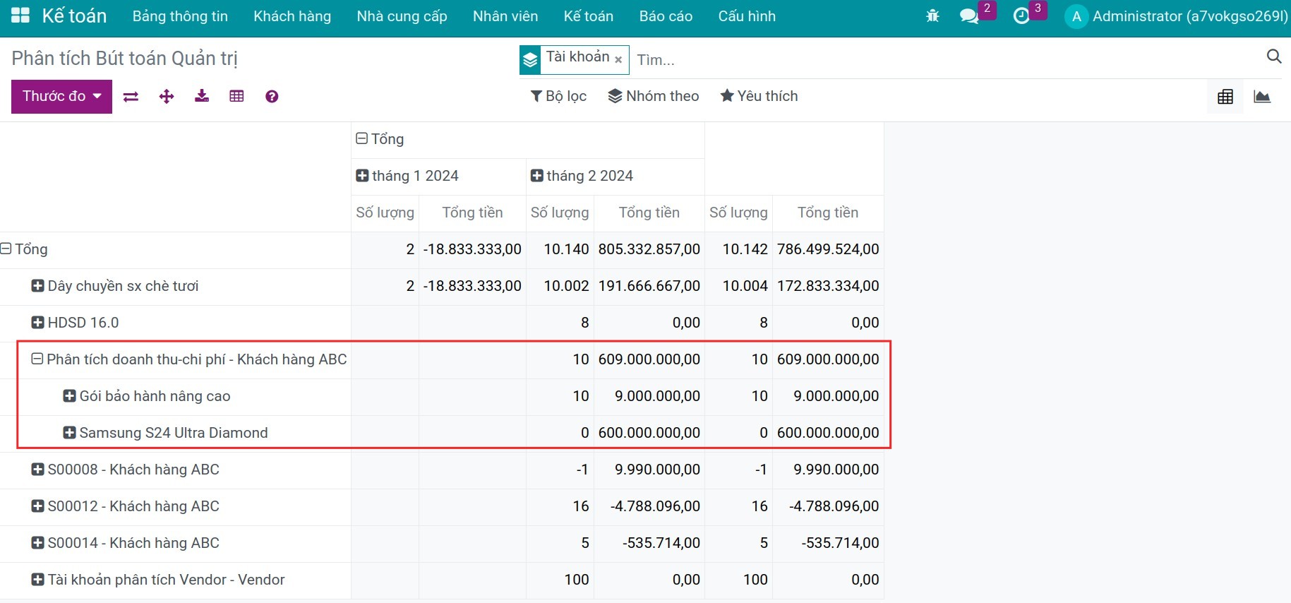 Xem tài khoản quản trị - Kế toán Viindoo