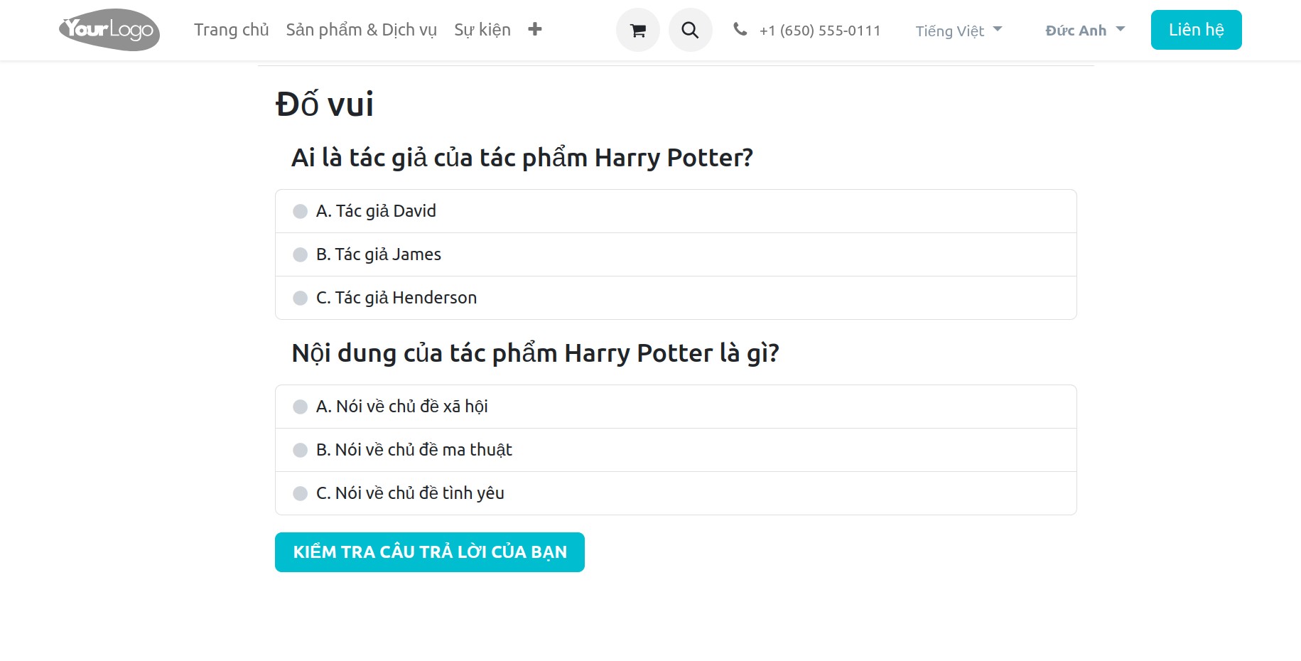 Trả lời câu hỏi đố vui
