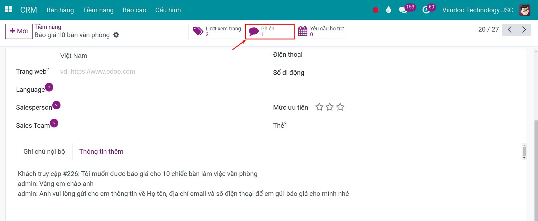 Chi tiết cơ hội bán hàng