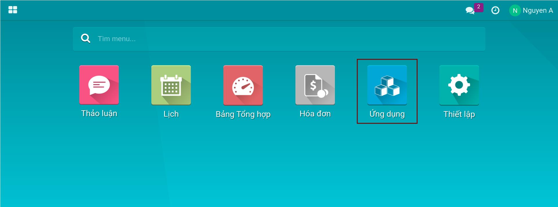 Menu Ứng dụng Viindoo