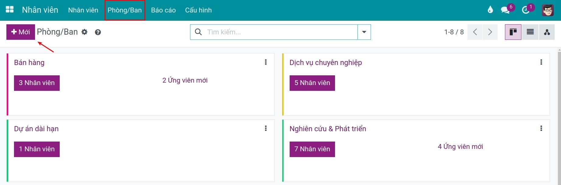 Di chuyển đến danh sách phòng ban