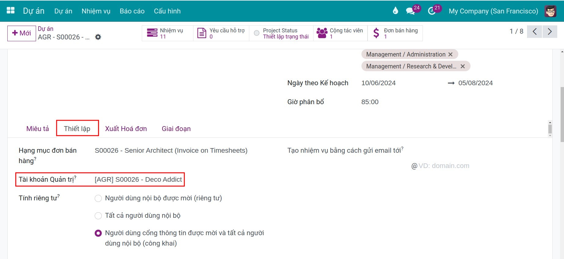 Tài khoản quản trị dự án