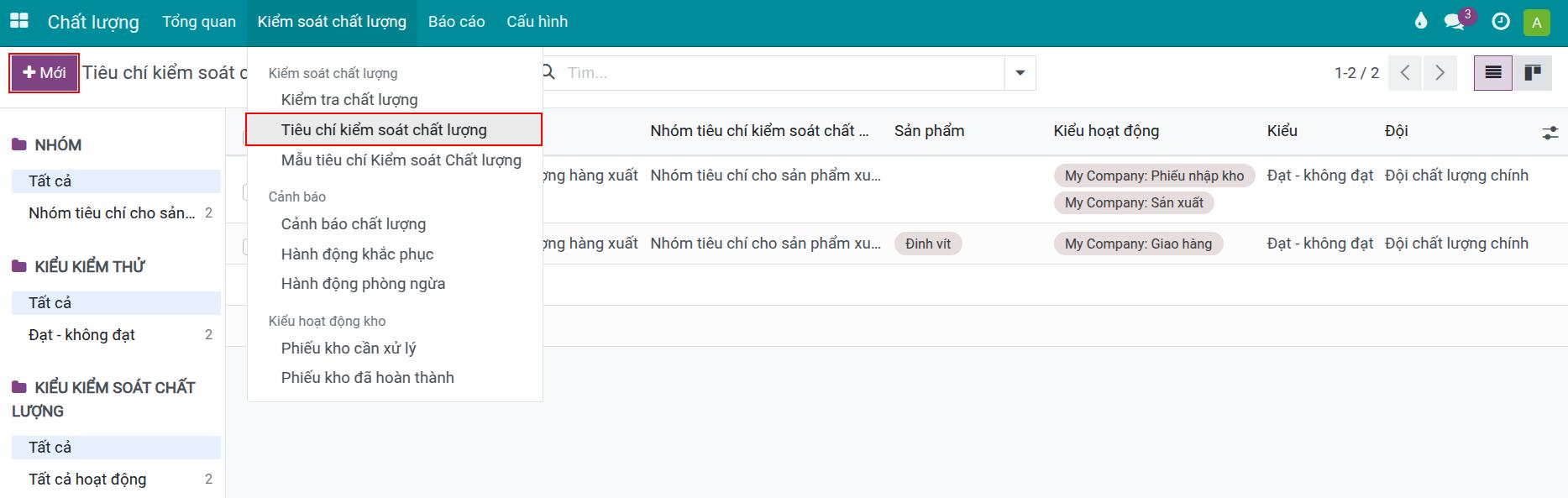 Tạo mới tiêu chí chất lượng Viindoo