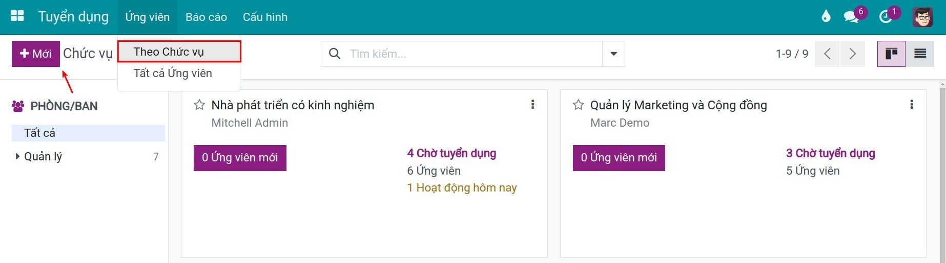 Tạo chức vụ từ Tuyển dụng