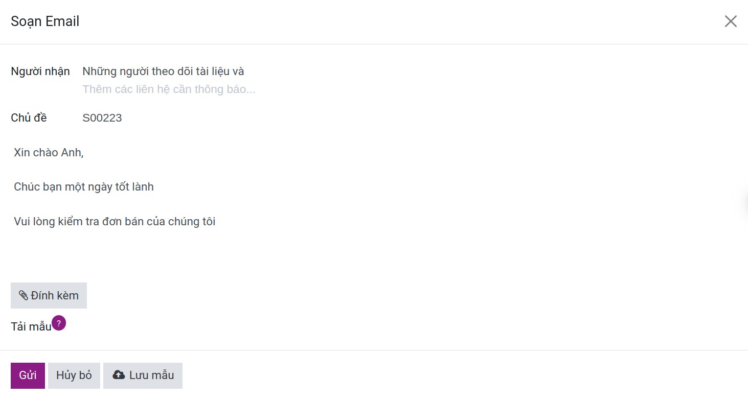 Cửa sổ Soạn Email trên Viindoo